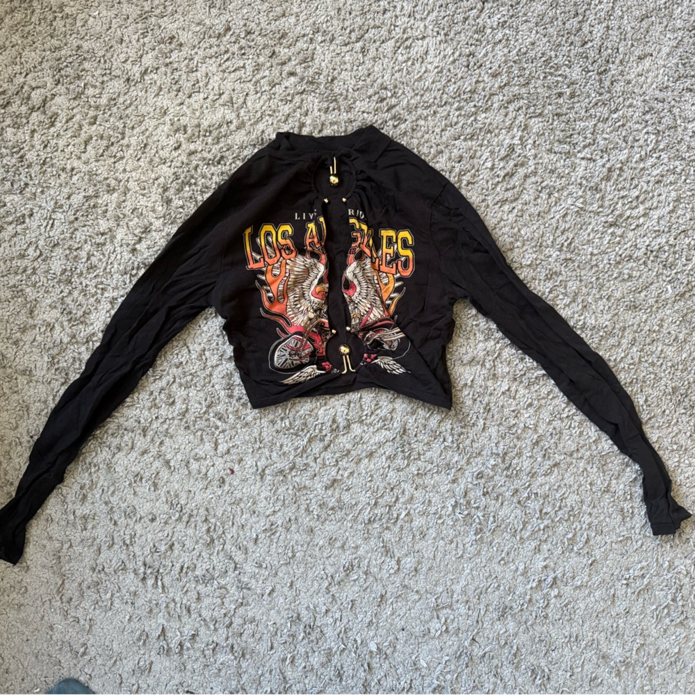 Fashion Nova Black Graphic Crop Top